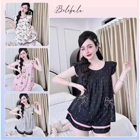 Đồ bộ pijama BOLOBALA cổ tròn nữ mặc nhà SP_261 quần đùi áo tay cánh tiên chất lụa latin cao cấp thiết kế dễ thương