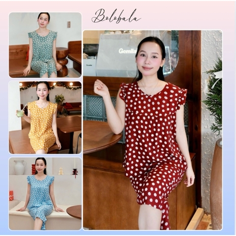 Đồ bộ tole lanh BOLOBALA mặc nhà TL01 quần lỡ áo cổ tròn tay bèo cánh tiên thiết kết đơn giản, phù hợp mọi dáng người