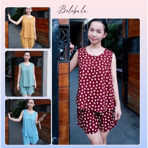 Đồ bộ tole lanh BOLOBALA mặc nhà TL02 quần đùi áo cổ tròn sát nách thiết kết đơn giản, mặc nhẹ tênh