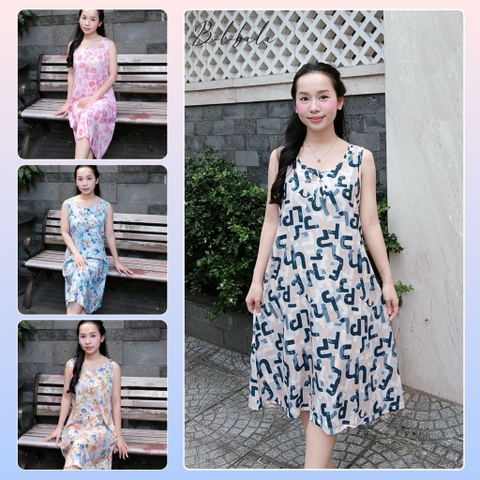 Đầm tole lanh BOLOBALA mặc nhà TL04 thiết kể cổ tròn sát nách chất liệu mát lạnh, tôn dáng siêu xinh