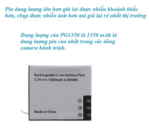 Pin 1350 Mah cho camera thể thao SJCAM, EKEN, SOOCOO, AMKOV, camera 4K