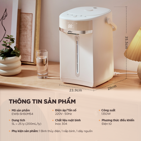 Bình thuỷ điện đun nước nóng và giữ nhiệt 5L Bear EWB-5H50M54