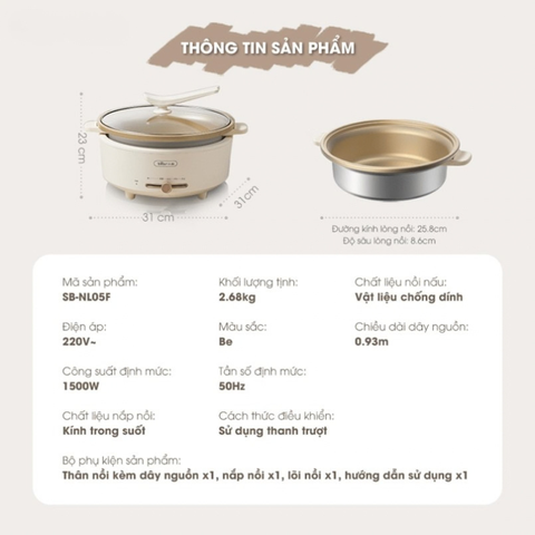 Nồi lẩu điện Bear 5L SB-NL05F