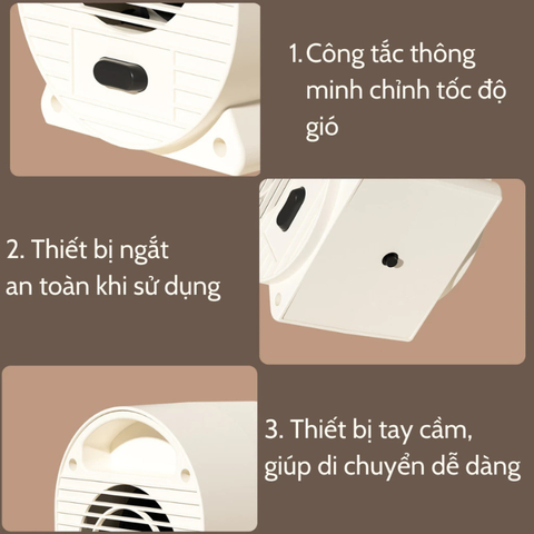Máy Sưởi Mini Để Bàn có tấm lưới cách nhiệt an toàn, Quạt Sưởi Ấm Mini Hồng Ngoại Tiện Lợi