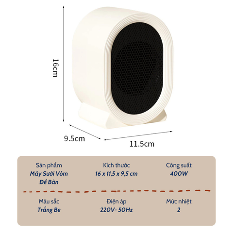 Máy Sưởi Mini Để Bàn có tấm lưới cách nhiệt an toàn, Quạt Sưởi Ấm Mini Hồng Ngoại Tiện Lợi