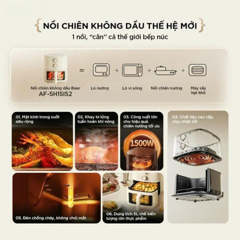 Nồi chiên không dầu Bear 5L AF-5H15I52