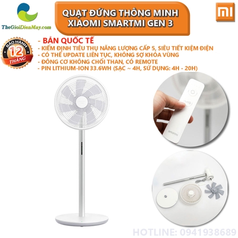 [Bản quốc tế] Quạt đứng thông minh Xiaomi Smartmi Gen 3 có pin, có remote