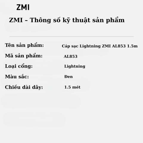 Cáp sạc Lightning ZMI AL853 1.5m