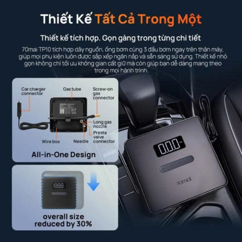 Bơm lốp xe ô tô mini tự động 70mai TP10
