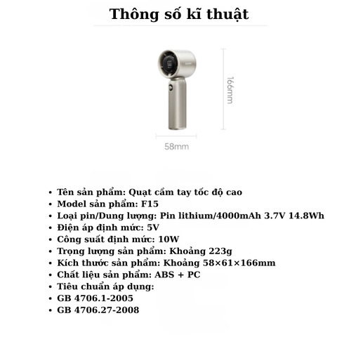 Quạt cầm tay mini QiSolove F15 10W pin 4000mAh