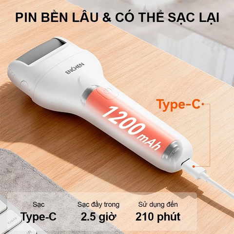 Máy Chà Gót Chân ENCHEN ROCK 2 | Không Dây, 2 Tốc Độ, Đầu Mài Emery Xoay 360 Độ, Pin Trâu 1200mAh