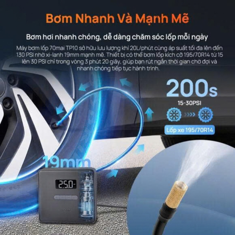 Bơm lốp xe ô tô mini tự động 70mai TP10