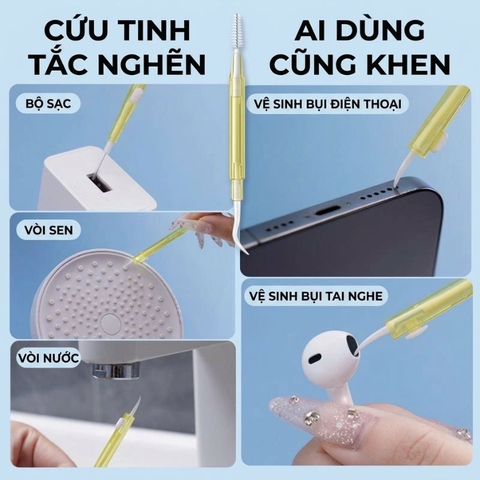 Dụng Cụ Vệ Sinh Điện Thoại & Tai Nghe 2 Đầu Siêu Nhỏ 1 đầu chổi 1 đầu móc