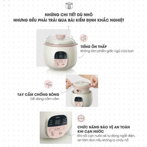 Nồi nấu chậm Bear SUBE001 dung tích 0.8L, 6 chức năng nấu ăn đa dạng