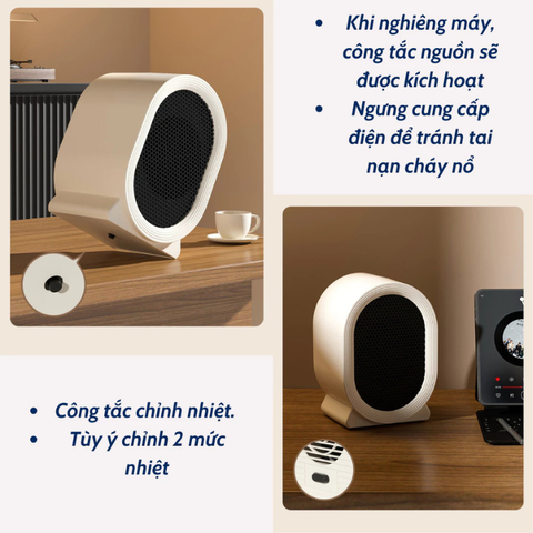 Máy Sưởi Mini Để Bàn có tấm lưới cách nhiệt an toàn, Quạt Sưởi Ấm Mini Hồng Ngoại Tiện Lợi
