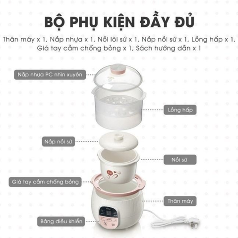 Nồi nấu chậm Bear SUBE001 dung tích 0.8L, 6 chức năng nấu ăn đa dạng