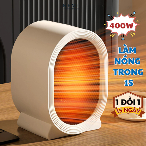 Máy Sưởi Mini Để Bàn có tấm lưới cách nhiệt an toàn, Quạt Sưởi Ấm Mini Hồng Ngoại Tiện Lợi