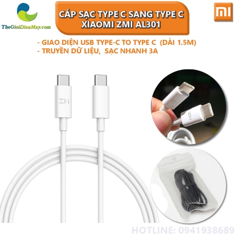 [Màu ngẫu nhiên] Cáp sạc Type C sang Type C Xiaomi ZMI AL301 1.5M, sạc nhanh 3A