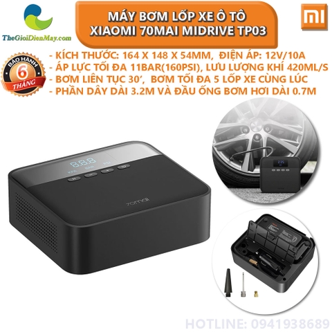 Máy bơm lốp xe ô tô mini tự động Xiaomi 70mai Midrive TP03