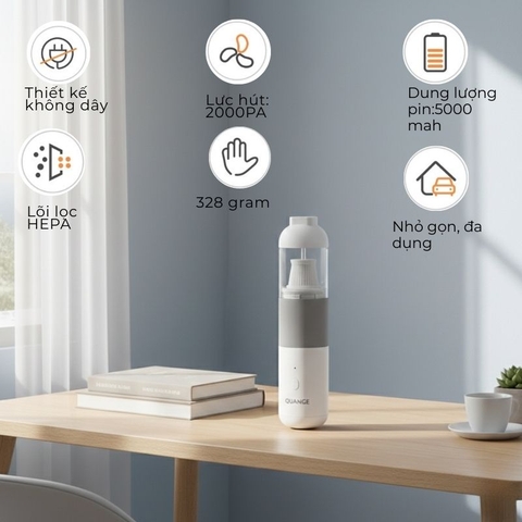 Máy hút bụi mini không dây Quange V01 – Máy hút bụi cầm tay lực hút mạnh 4000Pa – Pin 5000mAh – Dùng cho ô tô và gia đình