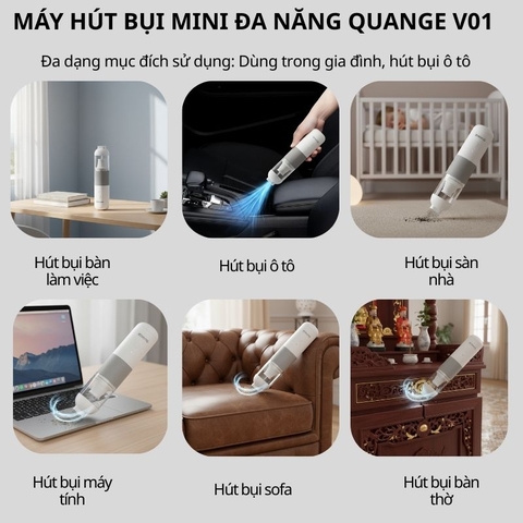 Máy hút bụi mini không dây Quange V01 – Máy hút bụi cầm tay lực hút mạnh 4000Pa – Pin 5000mAh – Dùng cho ô tô và gia đình