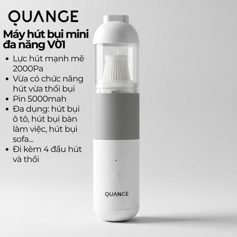 Máy hút bụi mini không dây Quange V01 – Máy hút bụi cầm tay lực hút mạnh 20000Pa – Pin 5000mAh – Dùng cho ô tô và gia đình