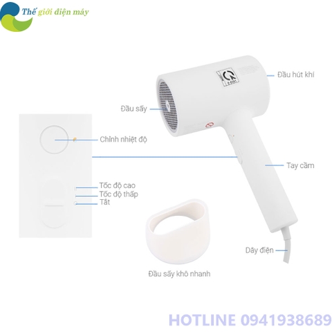 [Bản quốc tế] Máy sấy tóc Xiaomi IONIC Hair Dryer công suất 1800W, 3 chế độ sấy