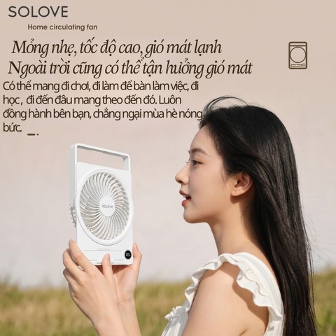 Quạt Tích Điện Để Bàn Siêu Mỏng SOLOVE KP-11 với 6 Cấp Độ Gió, Màn Hình LCD, Tích Hợp Giá Đỡ Điện Thoại