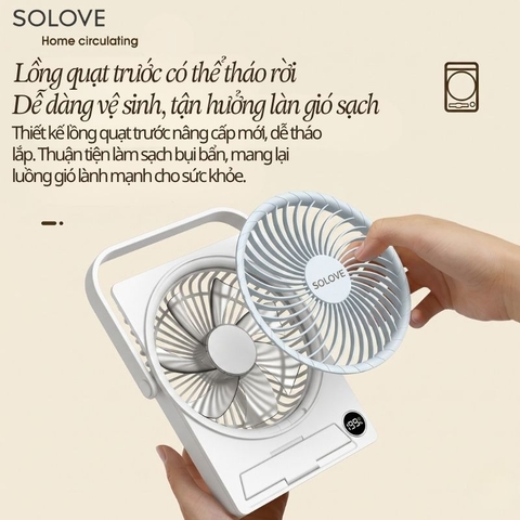 Quạt Tích Điện Để Bàn Siêu Mỏng SOLOVE KP-11 với 6 Cấp Độ Gió, Màn Hình LCD, Tích Hợp Giá Đỡ Điện Thoại