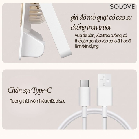 Quạt Tích Điện Để Bàn Siêu Mỏng SOLOVE KP-11 với 6 Cấp Độ Gió, Màn Hình LCD, Tích Hợp Giá Đỡ Điện Thoại