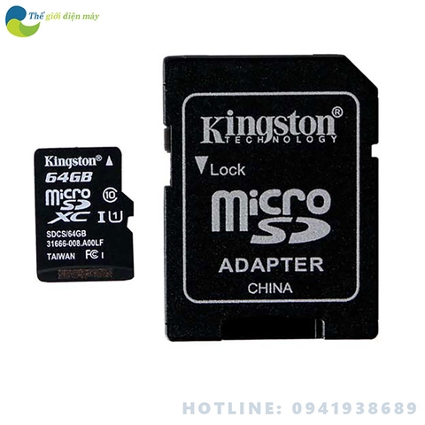 Thẻ nhớ microSDXC Kingston 64GB class 10 Canvas Select 80MB/s