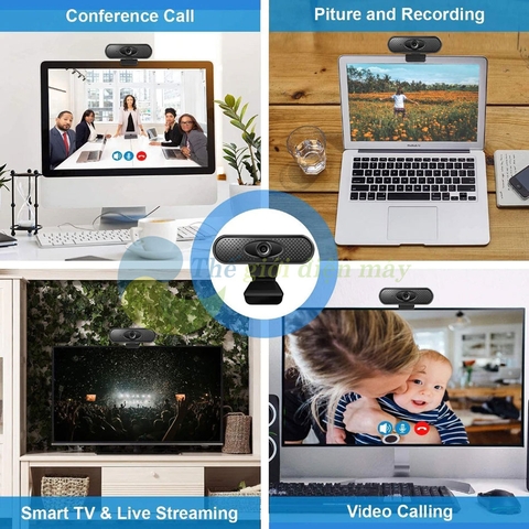 Webcam HD 1080P Không Driver, Lấy Nét Tự Động Tích Hợp Micro & Cổng USB Cho Laptop và PC