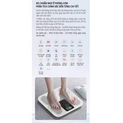 Cân điện tử thông minh Body Fat Milife S40 đo 23 chỉ số, kết nối app Mihome