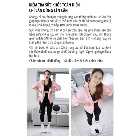 Cân điện tử thông minh Body Fat Milife S40 đo 23 chỉ số, kết nối app Mihome