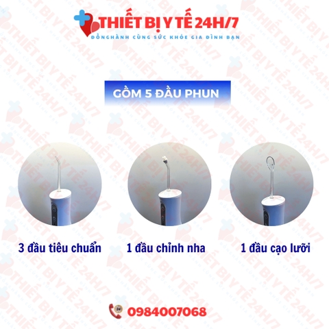 Máy Tăm Nước Cầm Tay 5 Đầu Phun Chống Nước IPX7 ORM 1026A