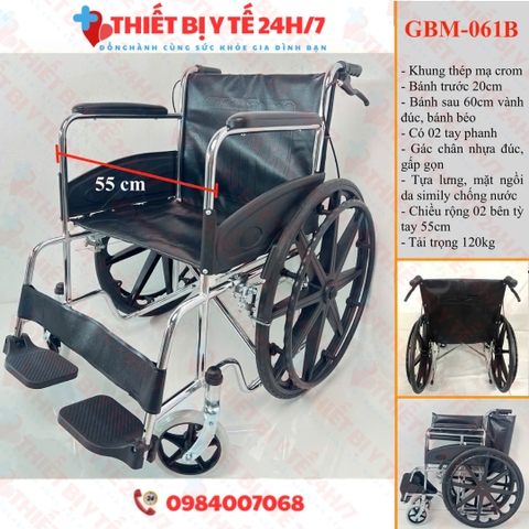 Xe Lăn Khung Thép Mạ Chrome Vành Đúc GBM-061B