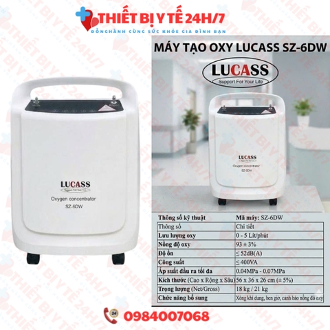 Máy tạo oxy 2 in 1 Lucass SZ-6DW + xông khí dung TẶNG KÈM MÁY ĐO SPO2
