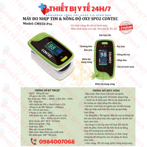 MÁY ĐO NỒNG ĐỒ OXY SPO2 CONTEC CMS50-PRO BH 1 ĐỔI 1 24 THÁNG
