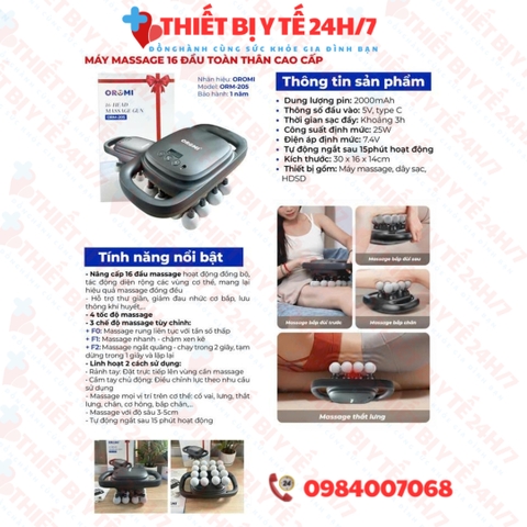 Máy Massage 16 Đầu Toàn Thân Cao Cấp ORM-205