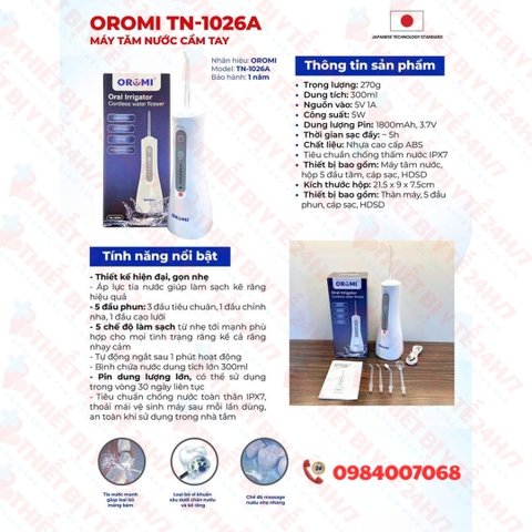 Máy Tăm Nước Cầm Tay 5 Đầu Phun Chống Nước IPX7 ORM 1026A