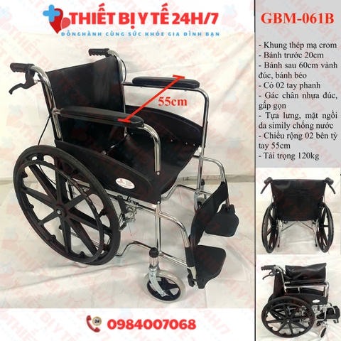 Xe Lăn Khung Thép Mạ Chrome Vành Đúc GBM-061B