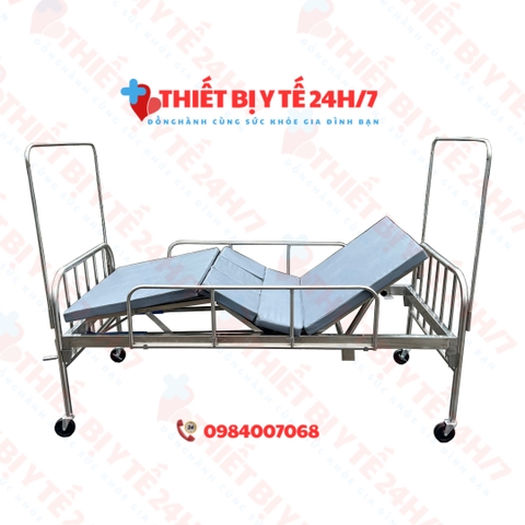 GIƯỜNG BỆNH NHÂN INOX 2 TAY QUAY NÂNG ĐẦU,NÂNG CHÂN