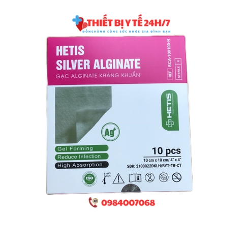 Gạc HETIS Alginate Silver kháng khuẩn - Thấm hút dịch, liền thương nhanh, chế sự phát triển của vi khuẩn