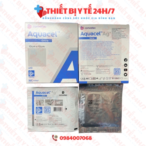 Băng gạc AQUACEL AG EXTRA (2x45cm, 10x10cm, ) - ion BẠC, dùng cho vết thương nhiễm trùng, bỏng, loét tì đè