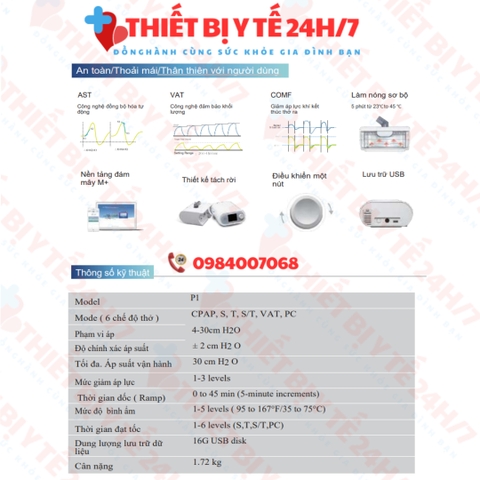 Máy trợ thở Micomme P1 2 Chiều - Điều trị COPD Máy thở chăm sóc tại nhà
