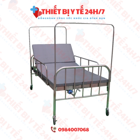 GIƯỜNG BỆNH NHÂN INOX 1 TAY QUAY NÂNG ĐẦU