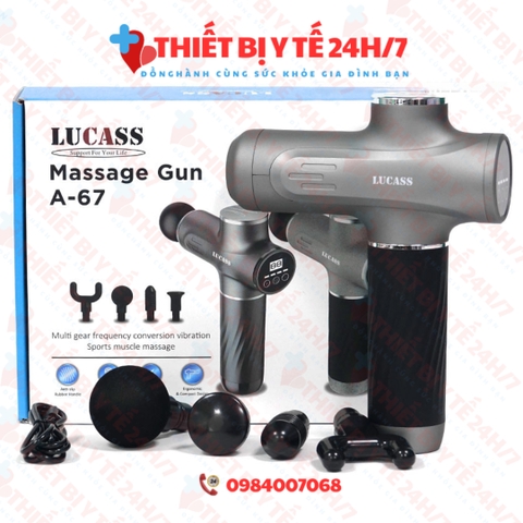 Súng massage cầm tay công nghệ Mỹ Lucass A67 có 4 đầu - 6 tốc độ - màn hình điện tử