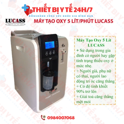 Máy tạo oxy 5 lít/phút Lucass SZ-5BW có chức năng xông