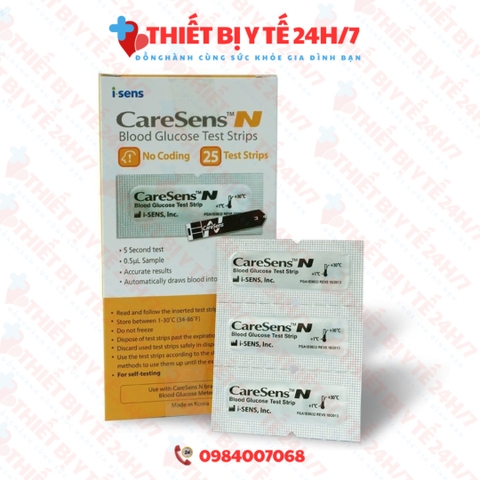 Que Thử Đường Huyết Caresen Tiểu Đường Caresens N - Hộp 25 Test Vỉ