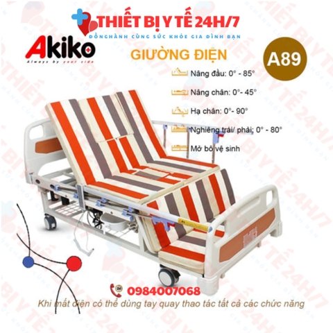 Giường điện y tế đa chức năng Akiko A89 có bô vệ sinh, bàn ăn, chậu gội đầu
